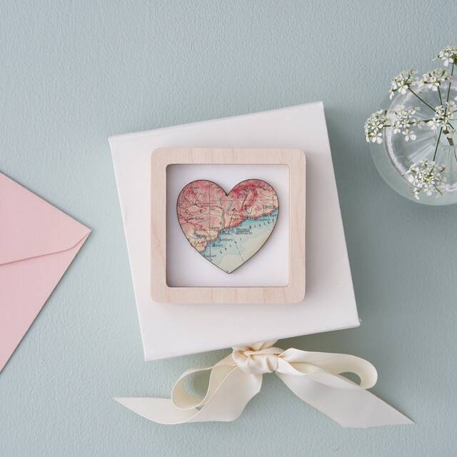 Romantic Gifts For Her, Custom Map Heart Print, Miniature Wall Art Frame, Personalised Valentine's Gift A Girlfriend Or Wife - image 1