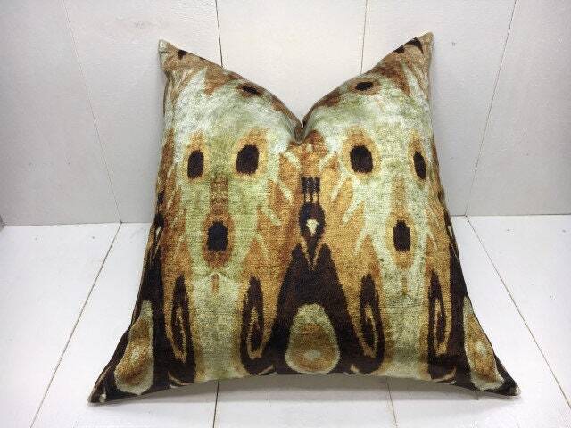 Handwoven Silk Ikat Pillow Cover 20x20, Modern Home Decor - image 1