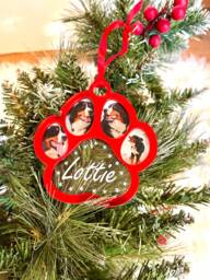 Paw Shape Christmas Tree Ornament With Photos & Best Friend Name Text, Any Photo Ornament, Custom Bauble, Dog Gift - thumbnail 1