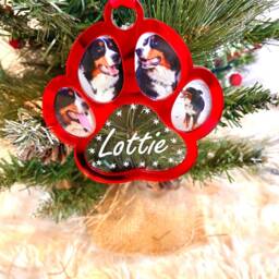 Paw Shape Christmas Tree Ornament With Photos & Best Friend Name Text, Any Photo Ornament, Custom Bauble, Dog Gift - thumbnail 2