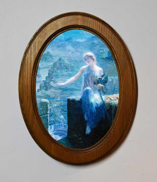 Oval Oak Framed Edward Robert Hughes Art Print, The Valkyries Vigil - image 1