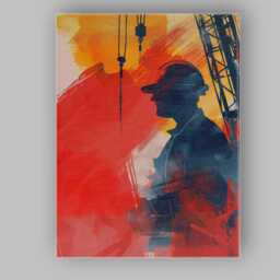 Industrial Construction Worker Silhouette Crane Abstract Canvas Wall Art Print Decor Picture Ready To Hang - thumbnail 1