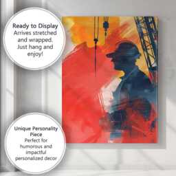 Industrial Construction Worker Silhouette Crane Abstract Canvas Wall Art Print Decor Picture Ready To Hang - thumbnail 3
