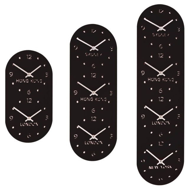 Large Black Gloss Acrylic Personalised Retro Timezone Wall Clocks - image 1