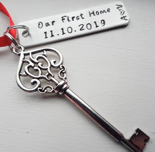 Our First Home Christmas Ornament With Initials, Date & Skeleton Key Charm - House Warming Gift Sweet - image 1
