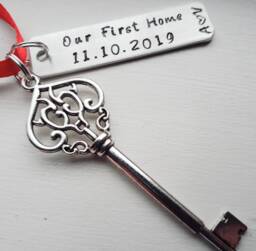 Our First Home Christmas Ornament With Initials, Date & Skeleton Key Charm - House Warming Gift Sweet - thumbnail 1