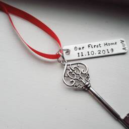 Our First Home Christmas Ornament With Initials, Date & Skeleton Key Charm - House Warming Gift Sweet - thumbnail 2