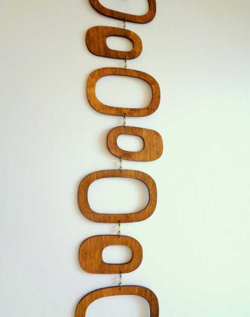 Mid Century Modern Wood Wall Hanging Mobile Walnut Finish - image 1