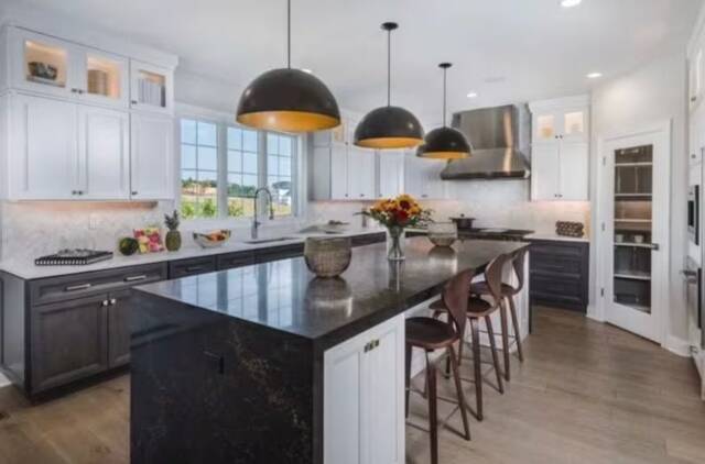 Set Of 3 Black & Brass Pendant Lights, Modern Kitchen Island Lighting - image 1