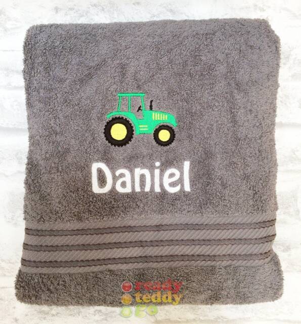 Personalised Swimming/Bath Towel Sheet Tractor Embroidered Unisex Boys Girls Children's Kids With Any Name 500Gsm - image 1