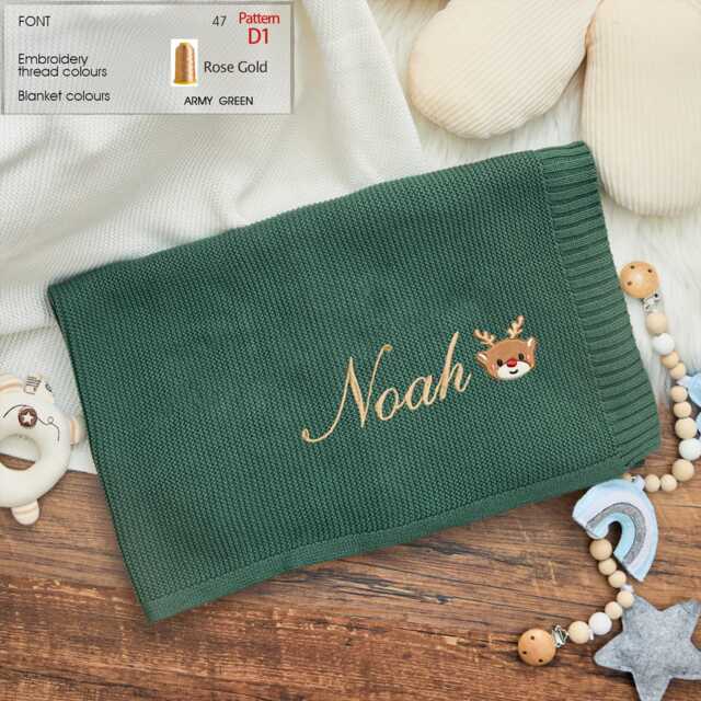 Custom Embroidered Christmas Baby Blanket Organic Knitted Cotton - image 1