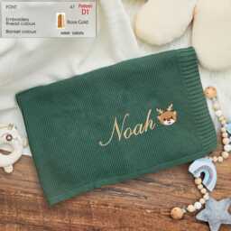 Custom Embroidered Christmas Baby Blanket Organic Knitted Cotton - thumbnail 1