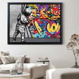 Banksy Canvas Print, Boy Pulling Curtain, Graffiti Urban Wall Art - thumbnail 3