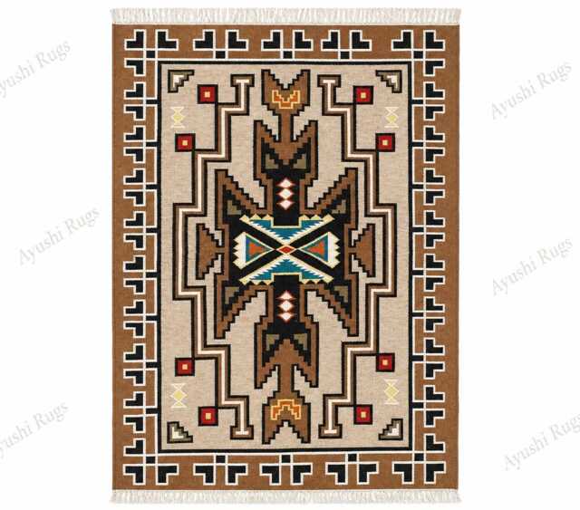 Navajo Southwestern Kilim Dhurrie Rug, Handmade Area Rug 100% Wool Large Kelim 9x12 Ft Geometric Decorative Indian Tribal Native - image 1