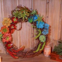 Lg. Faux Air Plant & Succulent Wreath with Fairy Lights - thumbnail 2