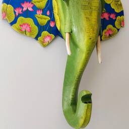 Lotus Design On Elephant Wooden Head/Wall Decor/Wall Hanging - thumbnail 3