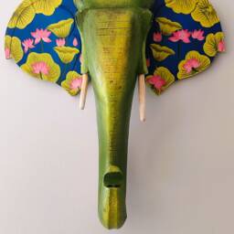 Lotus Design On Elephant Wooden Head/Wall Decor/Wall Hanging - thumbnail 2