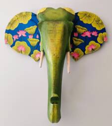 Lotus Design On Elephant Wooden Head/Wall Decor/Wall Hanging - thumbnail 1
