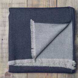 Linen Cotton Throw Blanket With Leather Handle Strap - Herringbone Picnic - thumbnail 3