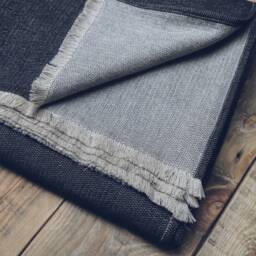 Linen Cotton Throw Blanket With Leather Handle Strap - Herringbone Picnic - thumbnail 2