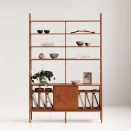 Grand Bookcase 214 cm With Two Vinyl Bays & Cabinet, Tall Record Wall Unit 143 Wide, Mid Century Modern, Custom Size