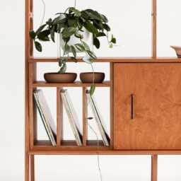 Grand Bookcase 214 cm With Two Vinyl Bays & Cabinet, Tall Record Wall Unit 143 Wide, Mid Century Modern, Custom Size - thumbnail 3