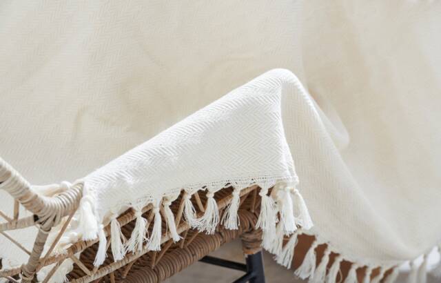 Beige Turkish Bedspread, Woven 100% Cotton Blanket, Ivory Bedspread, Natural Wedding Twin Boho Bedspread With Tassel - image 1
