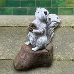 Concrete Squirrel With Pine Cone Statue Outdoor Figurine Garden Stone Sculpture Cement Animal Ornament Squirrel Yard Art - thumbnail 1