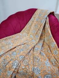 Kantha Stitch Pure Cotton Reversible Bed/Sofa Throw King Size Handmade Floral Indian Dohar Elegant Pastel Mustard Yellow White Garden Bloom - thumbnail 1