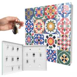 Floral Mosaic Wall Mounted Key Cabinet, Blue Industrial Box, Geometric Geometric, For Lovers Of Original Patterns & Colors - thumbnail 2