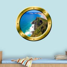 Fake Window 3D Ocean View Wall Decal Sea Porthole Peel & Stick Decor Vwaq Gp33 - thumbnail 1