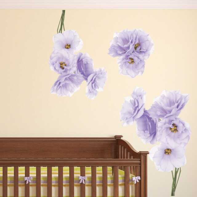 Lavender Peony Flowers Seasonal Bouquet Wall Sticker Blue Rose Art Peel & Stick Floral Decor, Removable Reusable #3032 - image 1