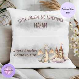 Personalised Dragon Reading Cushion With Pocket, Velvet Book Pillow For Kids, Custom Name Story Time Gift, Children Bedroom Decor - thumbnail 1