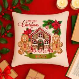 Personalised 1St Christmas Cushion Cover Mr & Mrs Gingerbread Couple First Xmas Custom Throw Pillow Stocking Filler Gift Ekcc02 - thumbnail 2