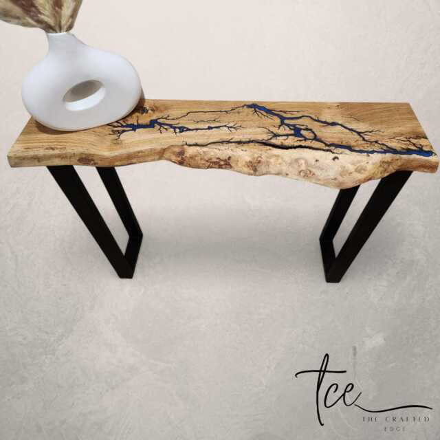 Handmade Live Edge Oak Console Table - Lichtenberg Resin Inlay - image 1