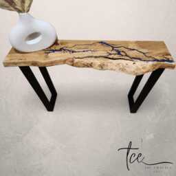 Handmade Live Edge Oak Console Table - Lichtenberg Resin Inlay - thumbnail 1