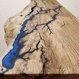 Handmade Live Edge Oak Console Table - Lichtenberg Resin Inlay - thumbnail 3