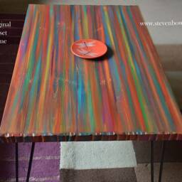 Rainbow Coffee Table Unique Hand Painted Tropical Sunset Colours Supplied With Black Hair Pin Or Tapered Wood Legs Coastal Art Furniture - thumbnail 2