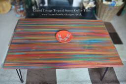 Coastal Coffee Table Handcrafted Tropical Sunset Colours Metal Hair Pin Or Tapered Wood Legs/ Us Customers Tariff Is Paid