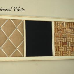 Burlap French Memo Board, Chalkboard & Wine Corkboard Large Kitchen Wall Organizer - thumbnail 2