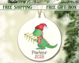Kids's Christmas Ornament - Girl Dino Personalized Dinosaur T-Rex Gift - thumbnail 1