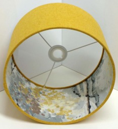 Birch Tree Yellow Lampshade For Table Lamp Ceiling Handmade in UK Mustard Shade Fabric Round Drum Forest Woodland Linen Light Silver