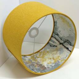 Birch Tree Yellow Lampshade For Table Lamp Ceiling Handmade in UK Mustard Shade Fabric Round Drum Forest Woodland Linen Light Silver - thumbnail 3