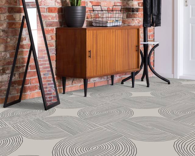 Boho Minimalist Lines Vinyl Flooring, Cream Retro Floor Art, Black Custom Bedroom Inspirations, Aesthetic Room Decor, Art - image 1
