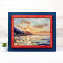 Handmade Blue & Red Wood Picture Frame Rustic Baltic Birch Photo Frame