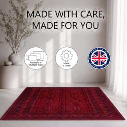 Deep Red Black Traditional Geometric Rug Non-Slip Soft Area Carpet Bedroom Living Room Hallway Mat Decor - Made in UK - thumbnail 2