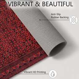 Deep Red Black Traditional Geometric Rug Non-Slip Soft Area Carpet Bedroom Living Room Hallway Mat Decor - Made in UK - thumbnail 4