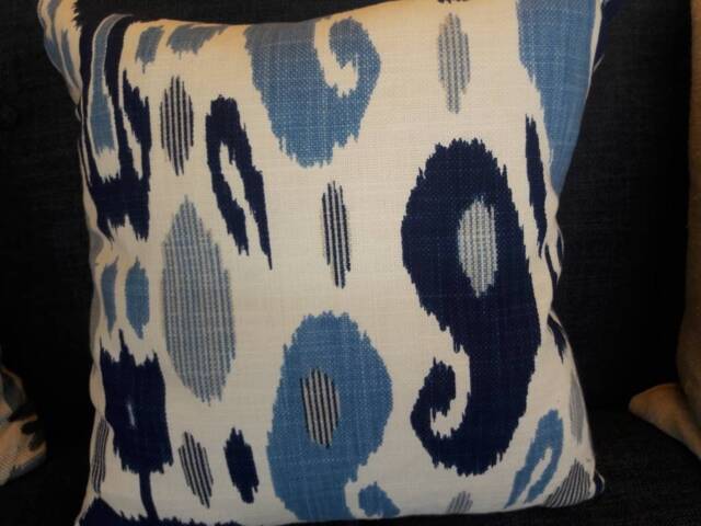 Fazil Blue Ikat John Robshaw Fabric Pillow Cover - image 1