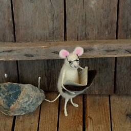 Felted Mouse With Book Glasses Needle Felt Animal Collectible Dollhouse Woolen Rat Waldorf Doll Teacher Gift Organic Figurine Back To School - thumbnail 3