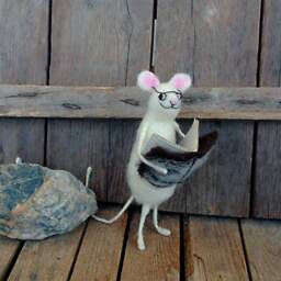 Felted Mouse With Book Glasses Needle Felt Animal Collectible Dollhouse Woolen Rat Waldorf Doll Teacher Gift Organic Figurine Back To School - thumbnail 4